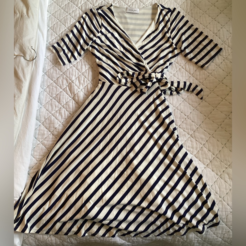 Gilli stripe faux wrap dress